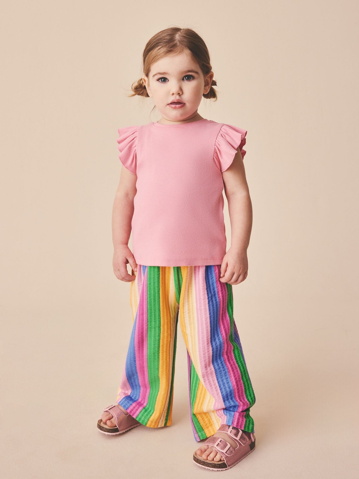 Pink Rainbow Stripe Wide Leg Trousers (3mths-7yrs) - Size 3-6 Months (62-68cm)