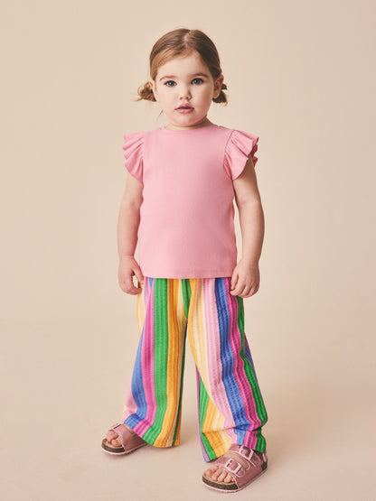 Pink Rainbow Stripe Wide Leg Trousers (3mths-7yrs) - Size 3-6 Months (62-68cm)