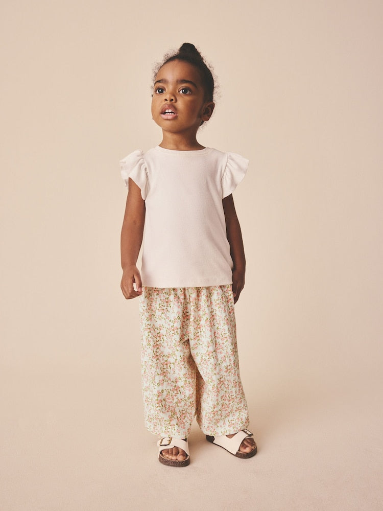 Ecru White Ditsy Floral Wide Leg Trousers (3mths-7yrs)