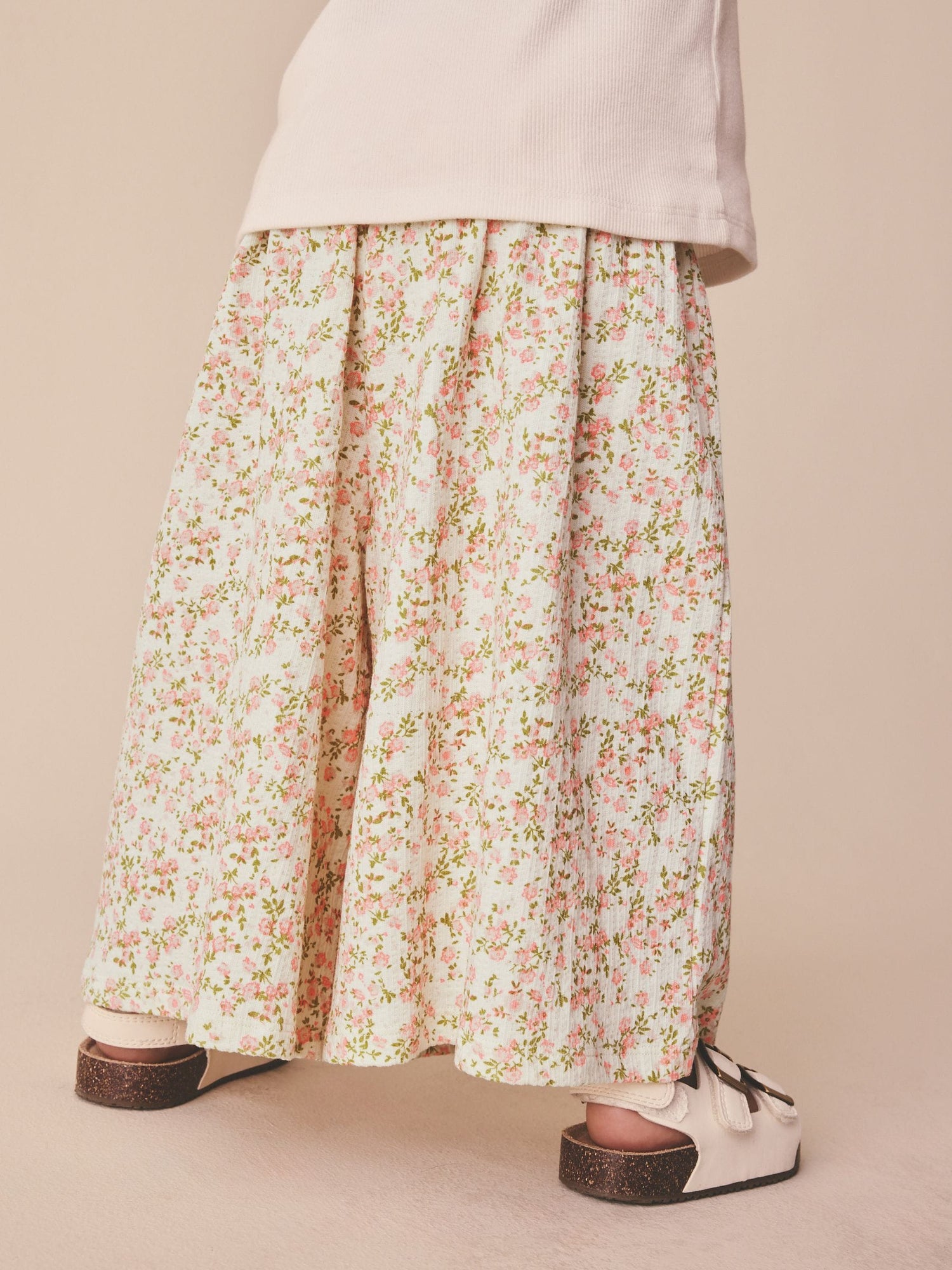 Ecru White Ditsy Floral Wide Leg Trousers (3mths-7yrs) - Size 3-6 Months (62-68cm)