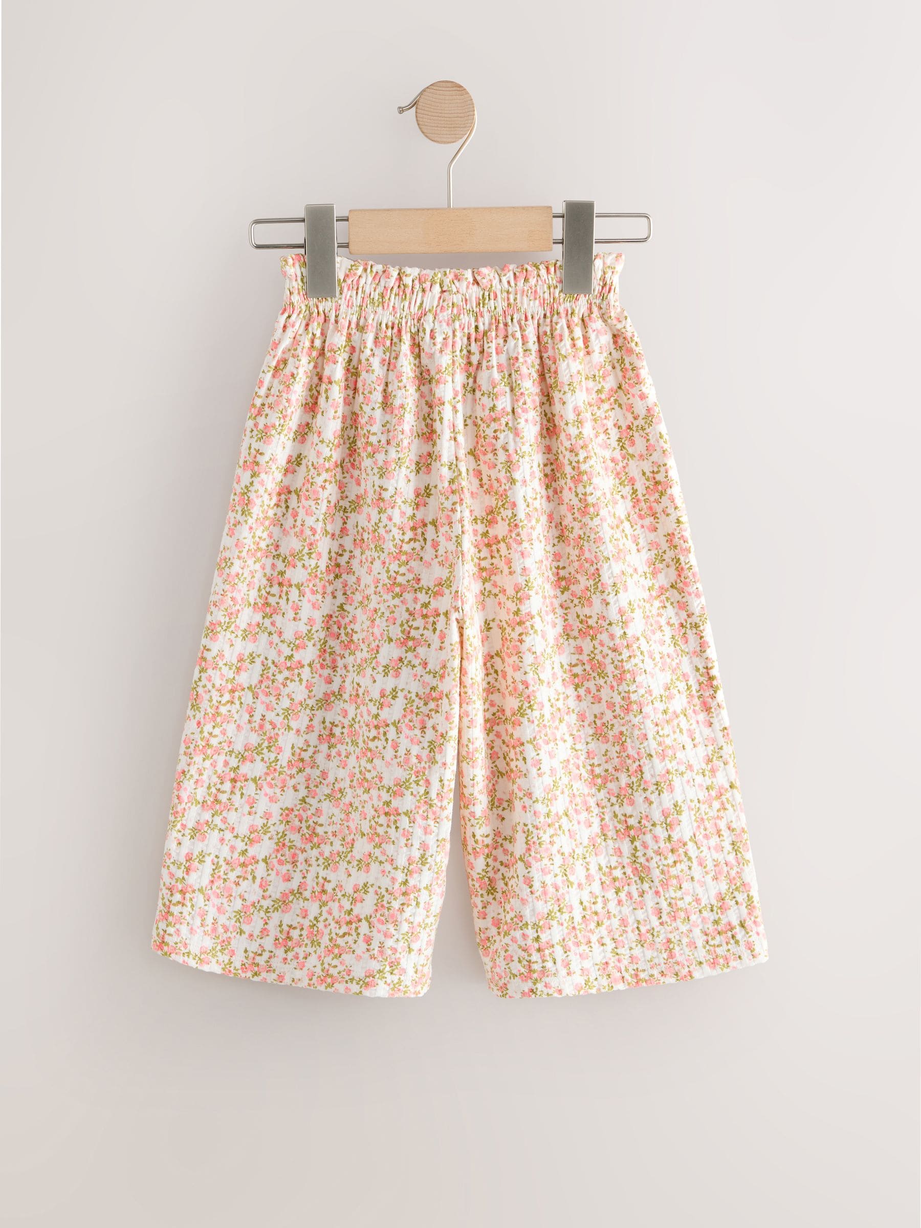 Ecru White Ditsy Floral Wide Leg Trousers (3mths-7yrs) - Size 3-6 Months (62-68cm)