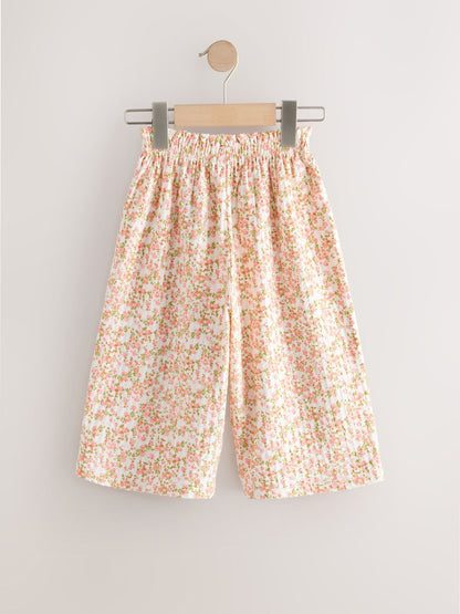 Ecru White Ditsy Floral Wide Leg Trousers (3mths-7yrs) - Size 3-6 Months (62-68cm)