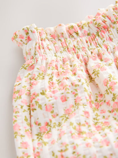 Ecru White Ditsy Floral Wide Leg Trousers (3mths-7yrs) - Size 3-6 Months (62-68cm)