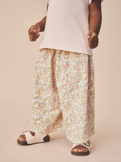 Ecru White Ditsy Floral Wide Leg Trousers (3mths-7yrs) - Size 3-6 Months (62-68cm) - Option 1