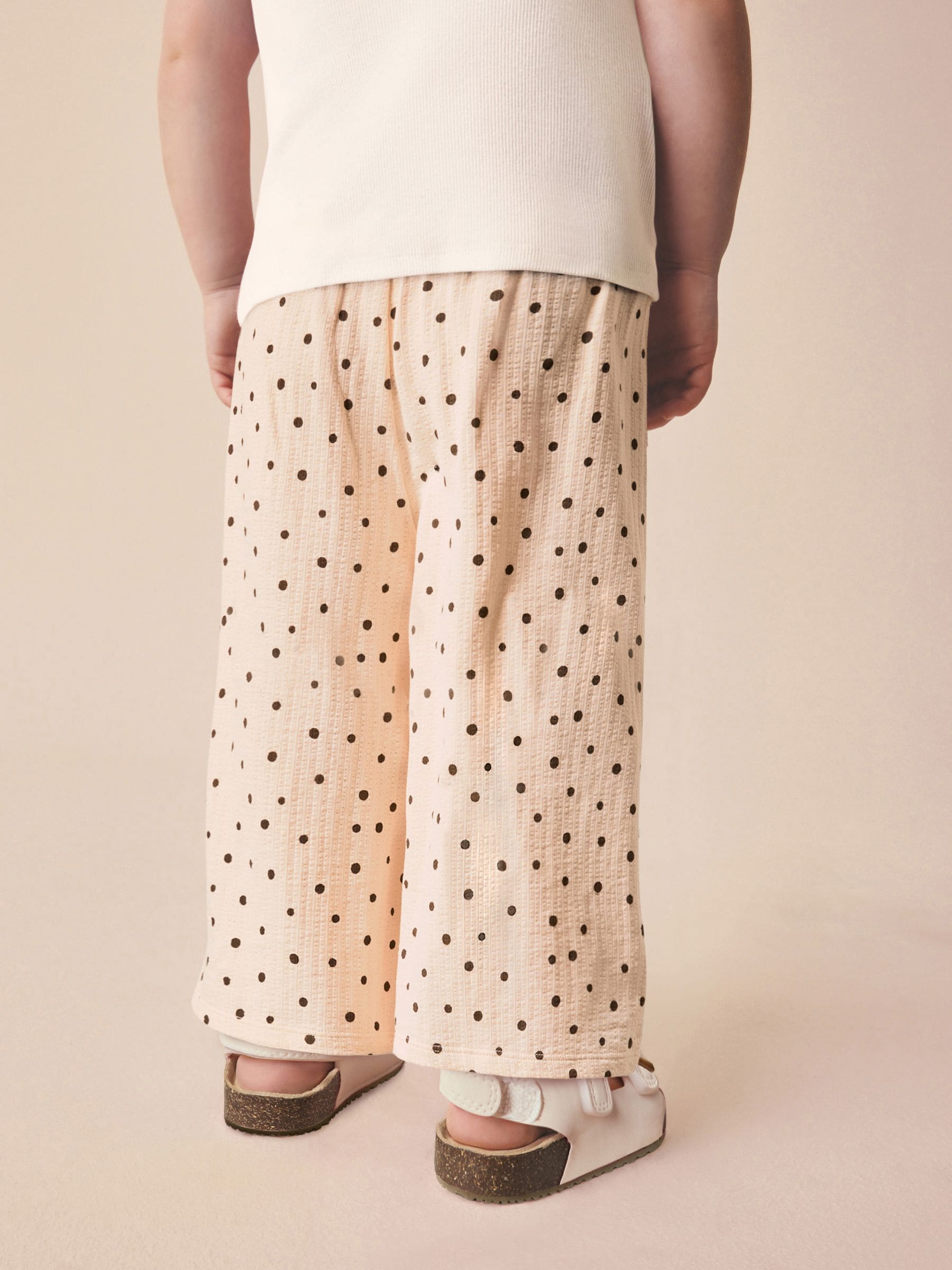 Ecru Mono Spot Wide Leg Trousers (3mths-7yrs) - Size 3-6 Months (62-68cm)
