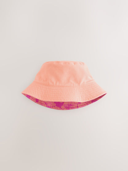 Pink/Purple Hibiscus Printed Bucket Hat (3mths-16yrs) - Size 3-9 Months (62-74cm)