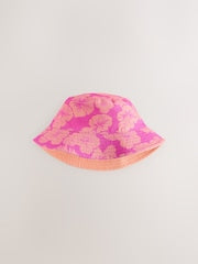 Pink/Purple Hibiscus Printed Bucket Hat (3mths-16yrs) - Size 3-9 Months (62-74cm)