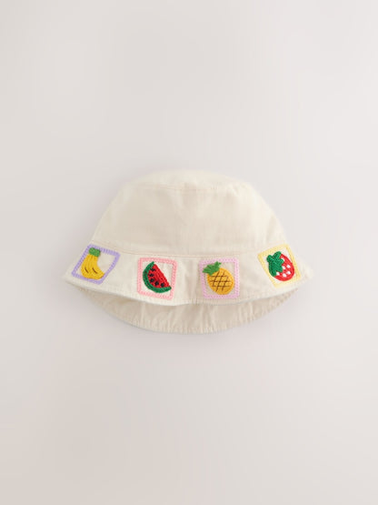 Cream/ Fruit Embroidered Bucket Hat (3-10yrs) - 7-10 Years (122-140cm)