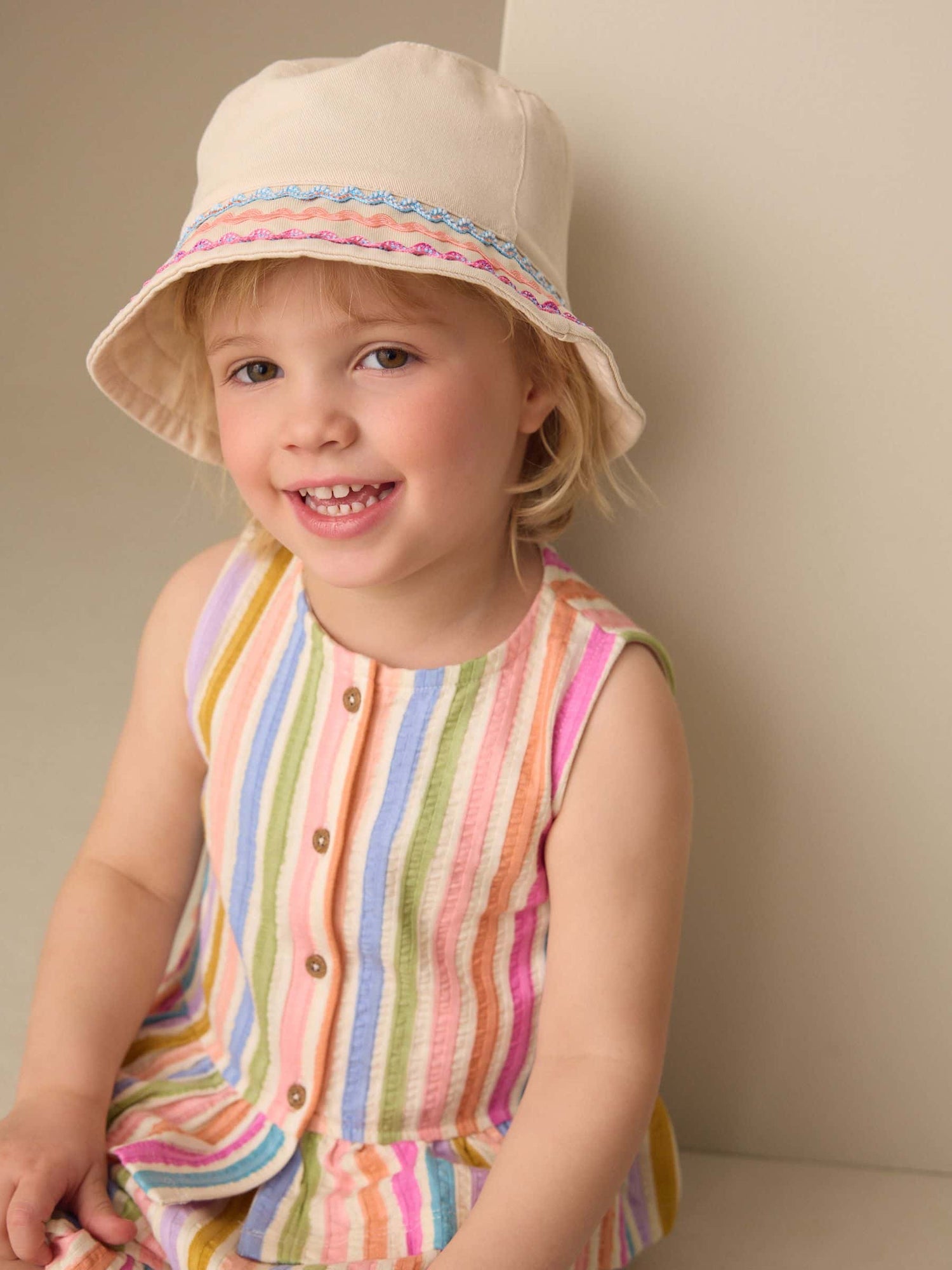 Cream Bucket Hat (3mths-16yrs) - Size 3-9 Months (62-74cm) - Default 1