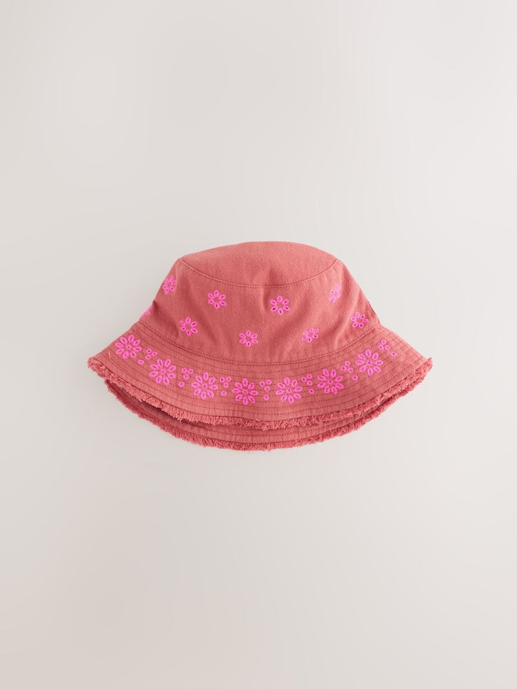 Chocolate Pink Laser Cut Embroidery Bucket Hat (3mths-16yrs) - Chocolate Pink / 11-13 Years (146-158cm)