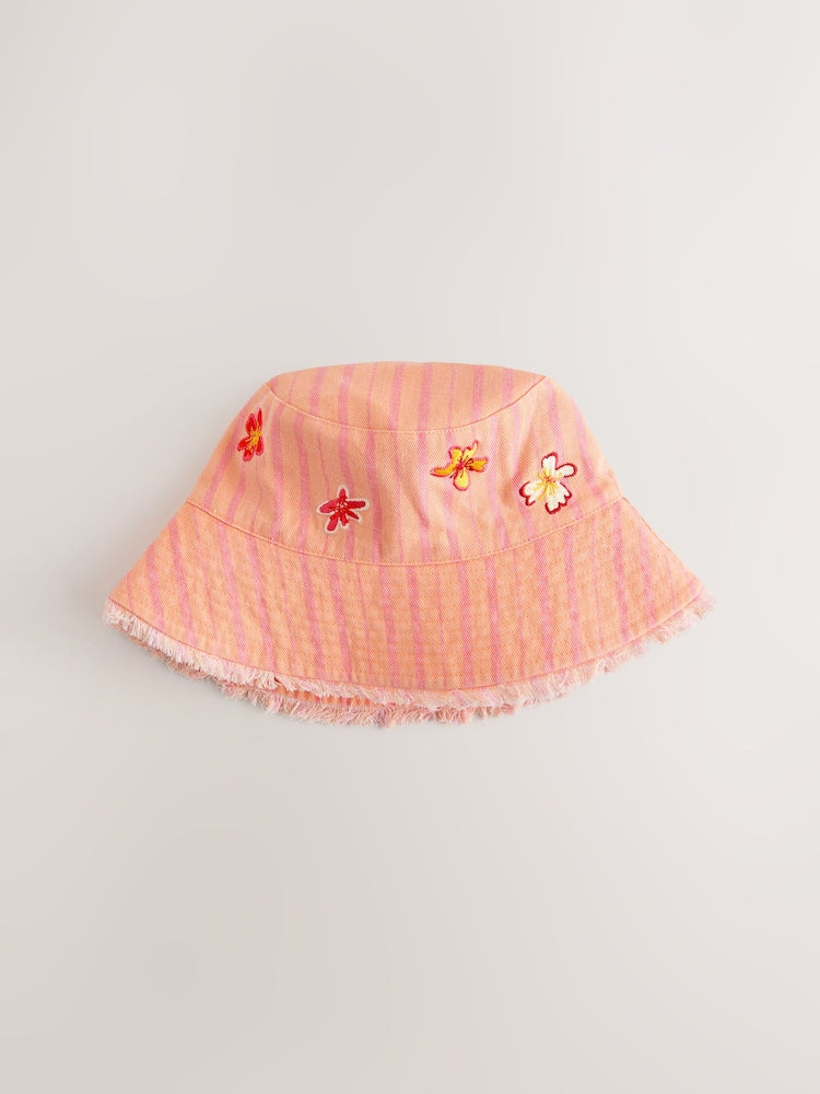 Coral Pink Hibiscus Bucket Hat (3mths-13yrs)