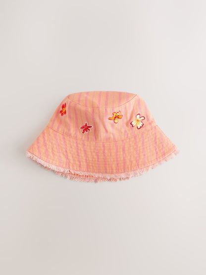 Coral Pink Hibiscus Bucket Hat (3mths-16yrs)