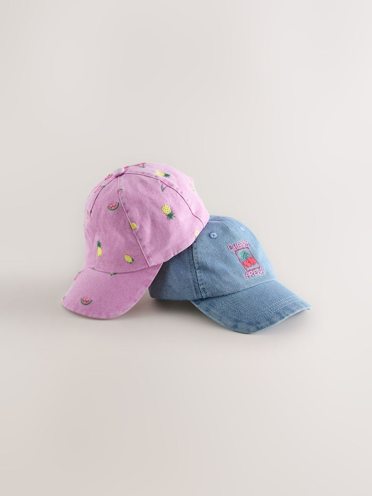 Pink Fruit/Blue Cherry Caps 2 Pack (1-13yrs) - Size 1-2 Years (80-92cm)