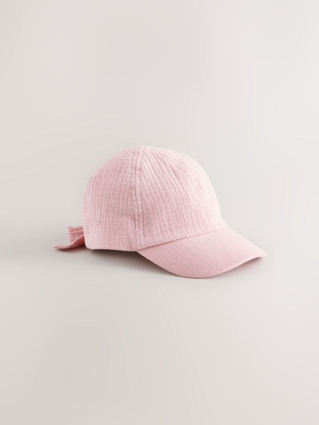 Pink Bow Back Cap (3mths-10yrs) - Size 3-9 Months (62-74cm)