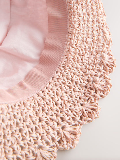 Pink Straw Sun Hat (3mths-13yrs) - Size 1-2 Years (80-92cm)