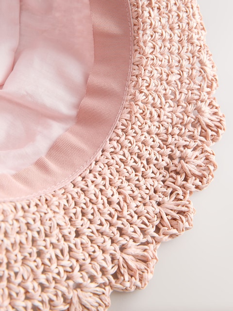 Pink Straw Sun Hat (3mths-13yrs) - Size 1-2 Years (80-92cm)