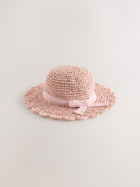 Pink Straw Sun Hat (3mths-13yrs) - Size 1-2 Years (80-92cm)