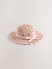 Pink Straw Sun Hat (3mths-13yrs) - Size 1-2 Years (80-92cm)