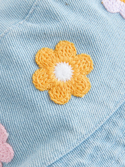 Denim Crochet Flower Bucket Hat (3mths-10yrs) - Size 3-9 Months (62-74cm)