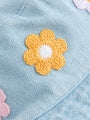 Denim Crochet Flower Bucket Hat (3mths-10yrs) - Size 3-9 Months (62-74cm)