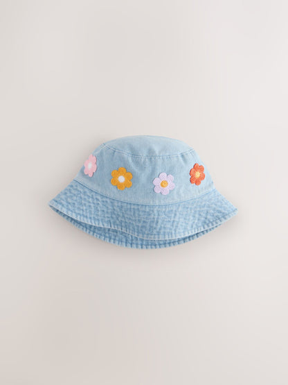 Denim Crochet Flower Bucket Hat (3mths-10yrs) - Size 3-9 Months (62-74cm) - Default 1