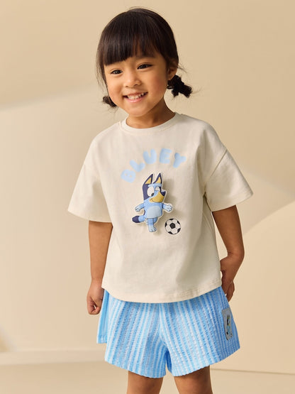 Ecru White Bluey Football Shorts Set (12mths-7yrs)