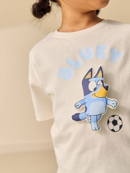 Ecru White Bluey Football Shorts Set (12mths-7yrs) - Size 12-18 Months (80-86cm)