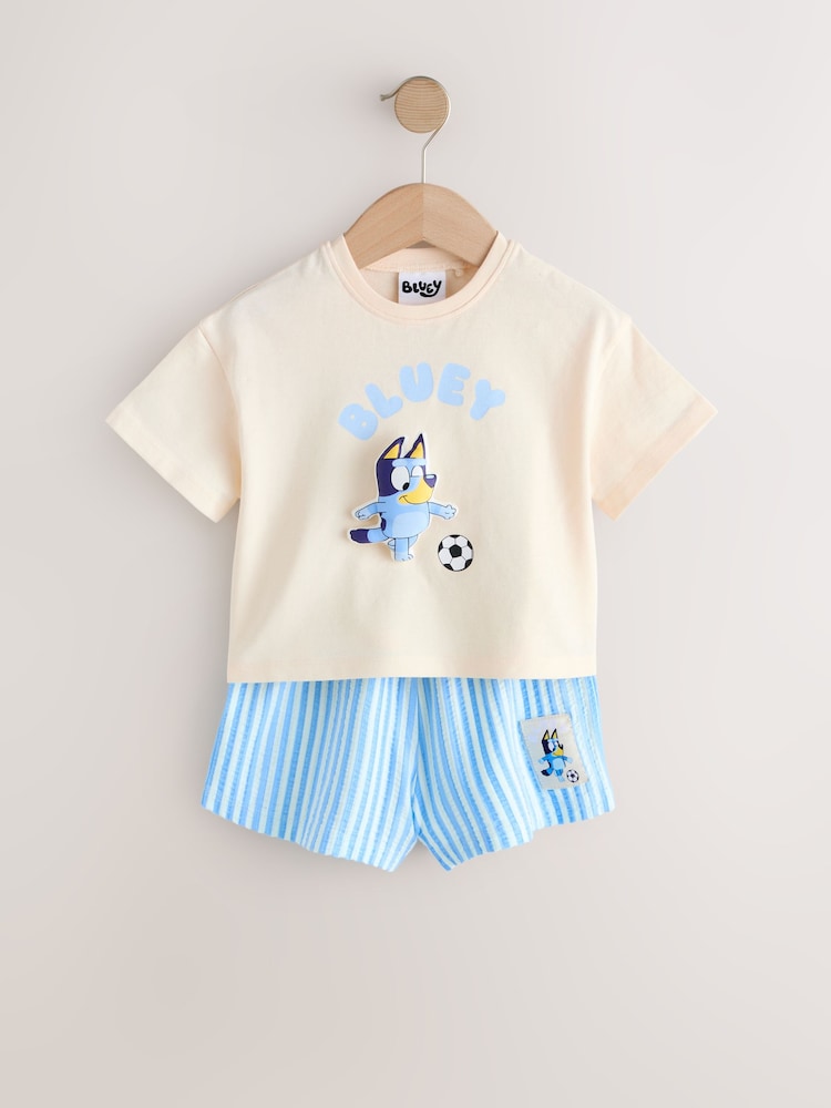 Ecru White Bluey Football Shorts Set (12mths-7yrs)