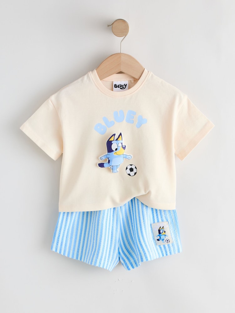Ecru White Bluey Football Shorts Set (12mths-7yrs)