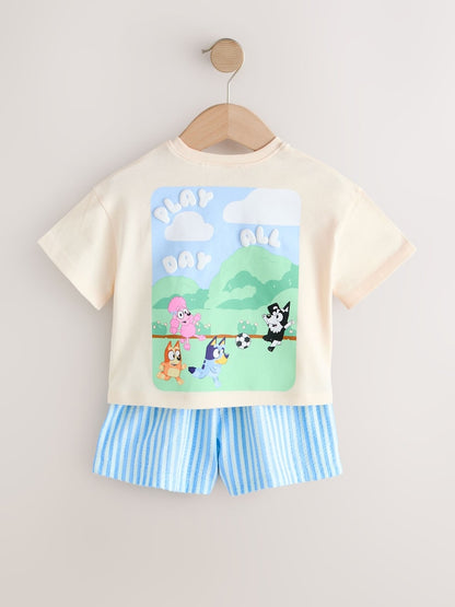 Ecru White Bluey Football Shorts Set (12mths-7yrs) - Size 12-18 Months (80-86cm)