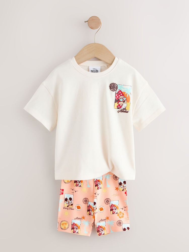 Ecru White Beach Minnie Mouse Cycle Shorts Set (3mths-7yrs)