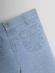 JoJo Maman Bébé Denim Blue Wide Leg Patch Pocket Denim Trousers - Size 6-12 Months (68-80cm)