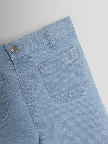 JoJo Maman Bébé Denim Blue Wide Leg Patch Pocket Denim Trousers - Size 6-12 Months (68-80cm)