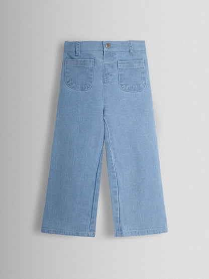 JoJo Maman Bébé Denim Blue Wide Leg Patch Pocket Denim Trousers - Size 6-12 Months (68-80cm)