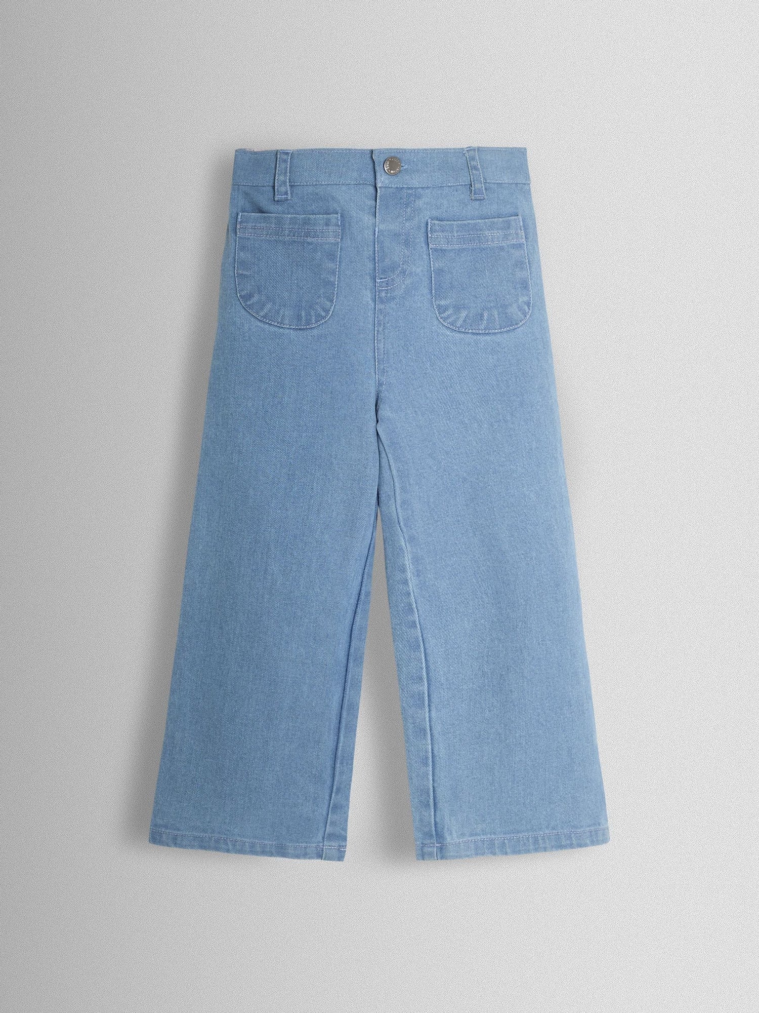 JoJo Maman Bébé Denim Blue Wide Leg Patch Pocket Denim Trousers - Size 6-12 Months (68-80cm) - Default 1