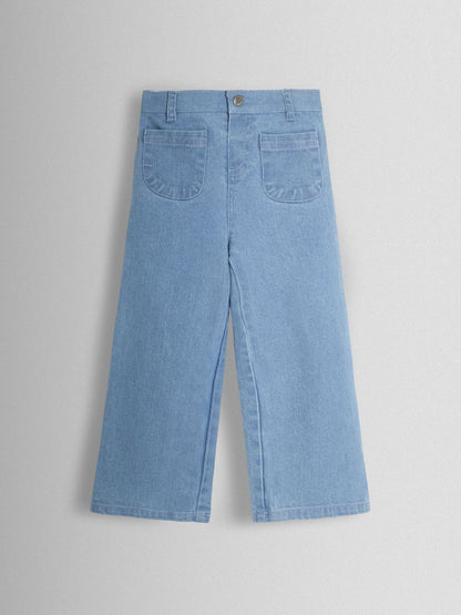 JoJo Maman Bébé Denim Blue Wide Leg Patch Pocket Denim Trousers - Size 6-12 Months (68-80cm) - Default 1