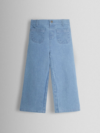 JoJo Maman Bébé Denim Blue Wide Leg Patch Pocket Denim Trousers - Size 6-12 Months (68-80cm)