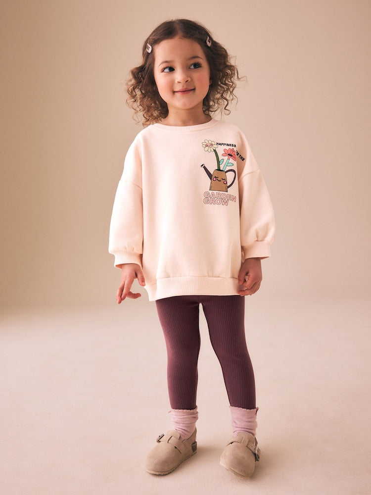 Cream Garden Graphic Sweatshirt and Leggings Set (3mths-7yrs) - Cream Garden Graphic / 12-18 Months (80-86cm)