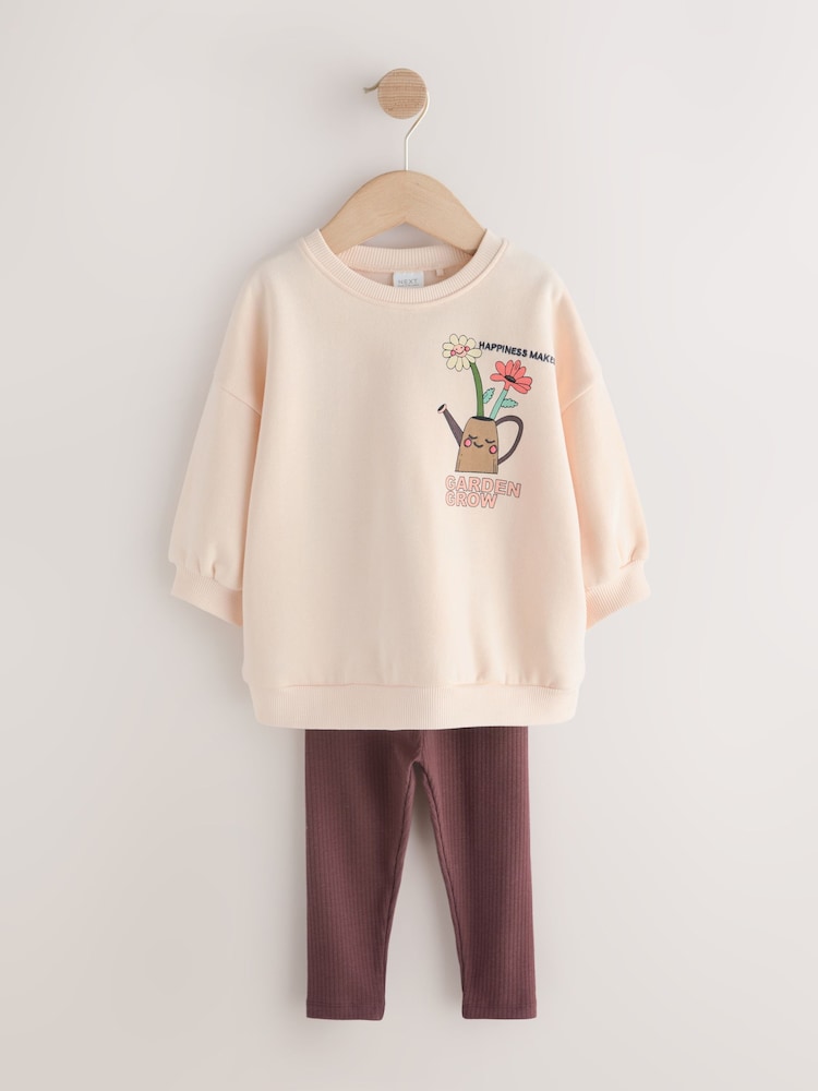 Cream Garden Graphic Sweatshirt and Leggings Set (3mths-7yrs)