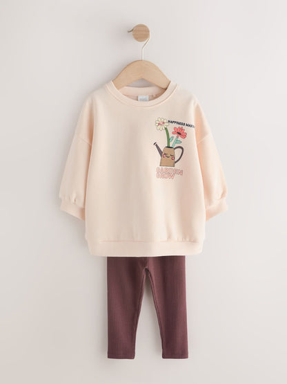 Cream Garden Graphic Sweatshirt and Leggings Set (3mths-7yrs)