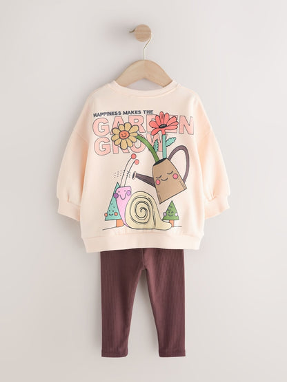 Cream Garden Graphic Sweatshirt and Leggings Set (3mths-7yrs)