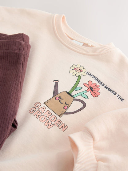 Cream Garden Graphic Sweatshirt and Leggings Set (3mths-7yrs)