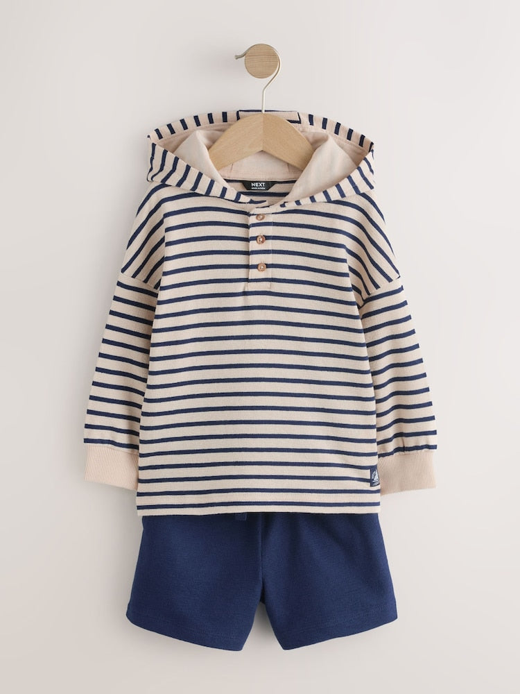 Ecru White Striped Textured Sweat Top and Shorts Set (3mths-7yrs) - Size 3-6 Months (62-68cm) - Ecru White Striped