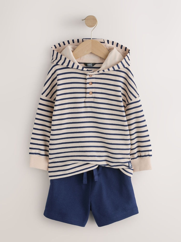 Ecru White Striped Textured Sweat Top and Shorts Set (3mths-7yrs) - Size 3-6 Months (62-68cm)