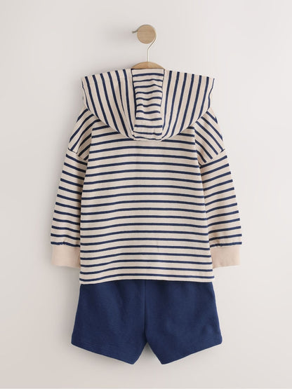 Ecru White Striped Textured Sweat Top and Shorts Set (3mths-7yrs) - Size 3-6 Months (62-68cm)