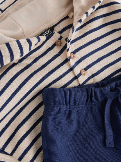 Ecru White Striped Textured Sweat Top and Shorts Set (3mths-7yrs) - Size 3-6 Months (62-68cm)