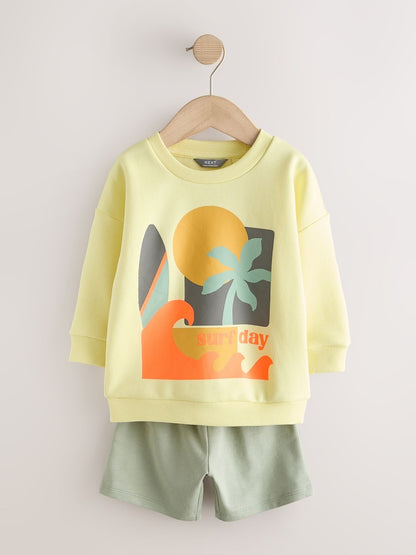 Yellow Surf Day Crew Neck Sweatshirt and Shorts Set (3mths-7yrs) (3mths-7yrs)