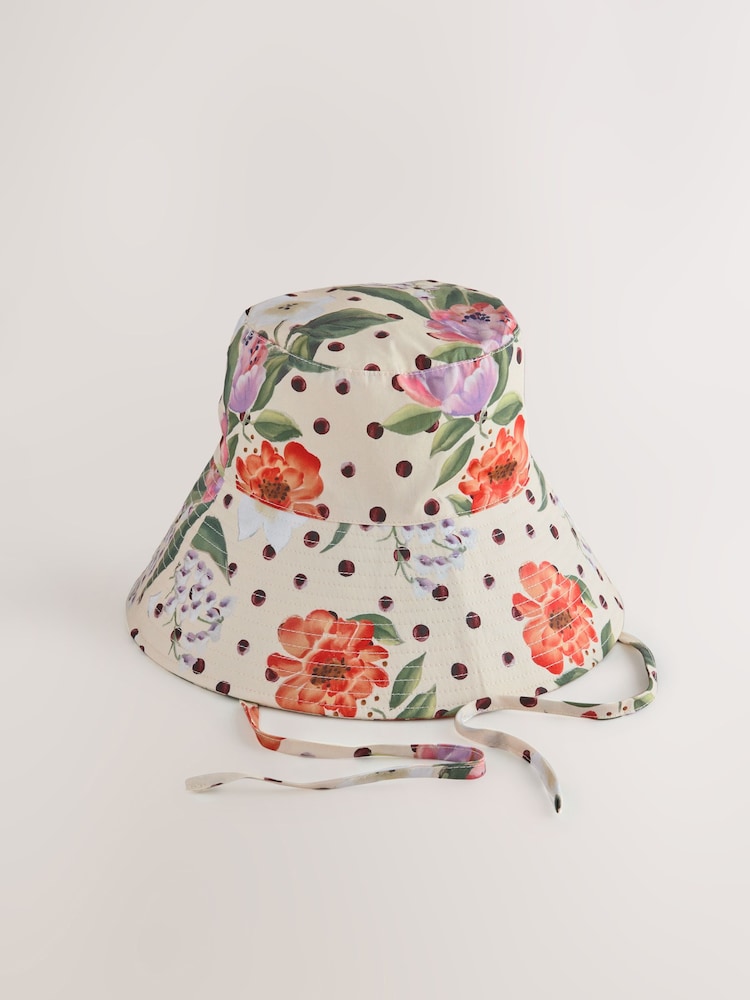 Polka Dot Floral Oversized Bucket Hat - Polka Dot Floral / M-L (UK 12-18)