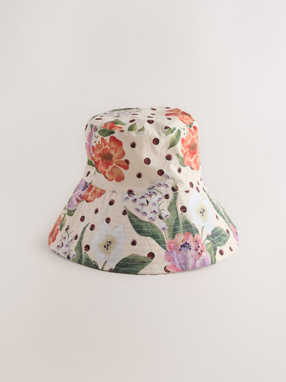 Polka Dot Floral Oversized Bucket Hat - Size S-M (UK 8-14)