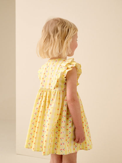 Pastel Yellow Check Double Ruffle Sleeve Dress (3mths-8yrs)